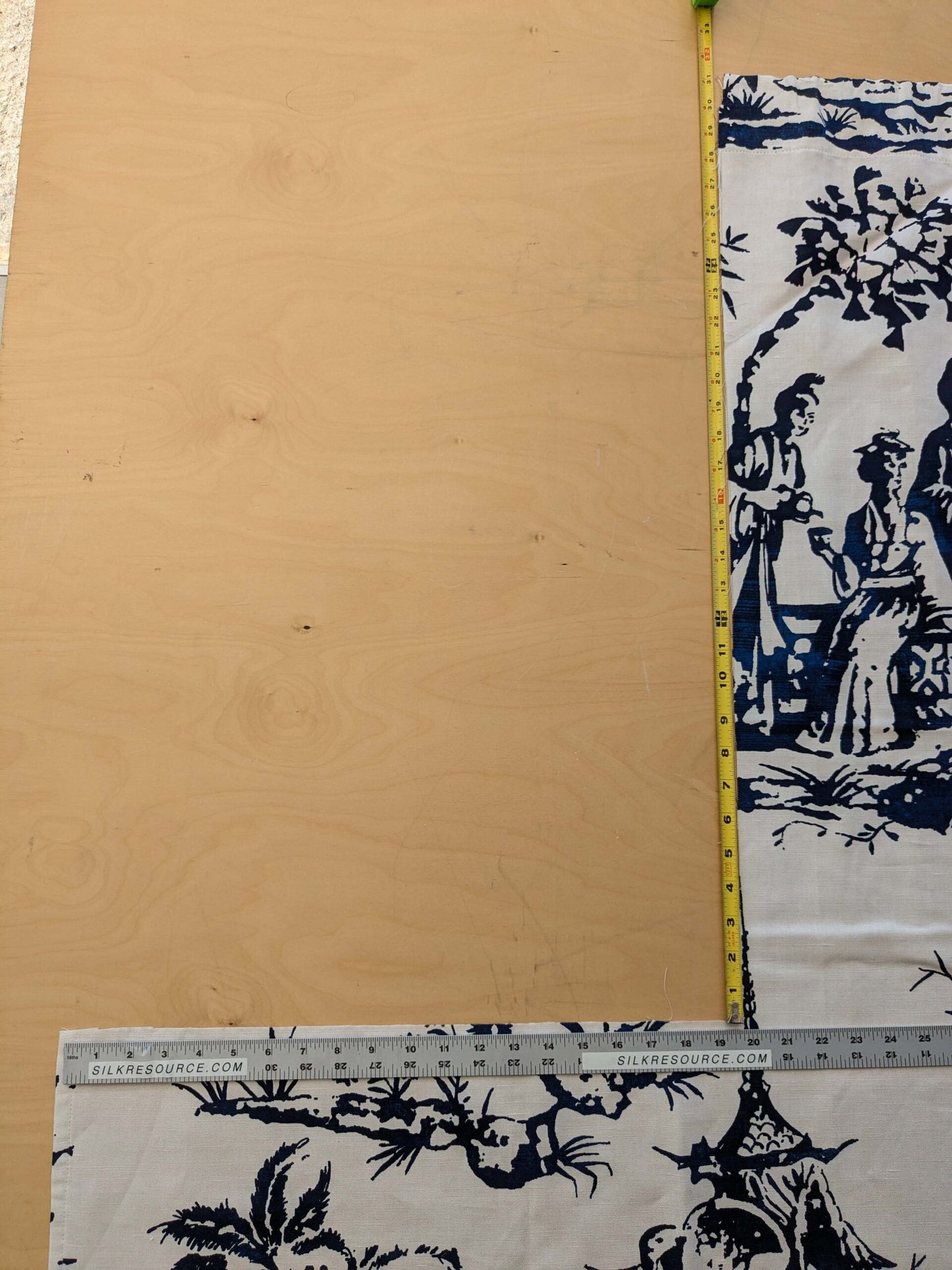 27 EV38 Scalamandre Summer Palace Porcelain Blue White Chinoiserie Scenic Toile MSRP USD 262/y 1.2y with cut out