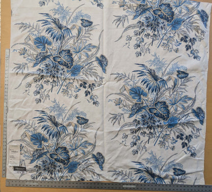28 EV38 Thibaut Sweet Grass Blue Botanical foliage Tropical Blue White Cotton Linen 1.4y