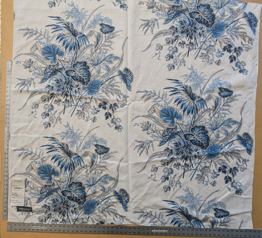 28 EV38 Thibaut Sweet Grass Blue Botanical foliage Tropical Blue White Cotton Linen 1.4y
