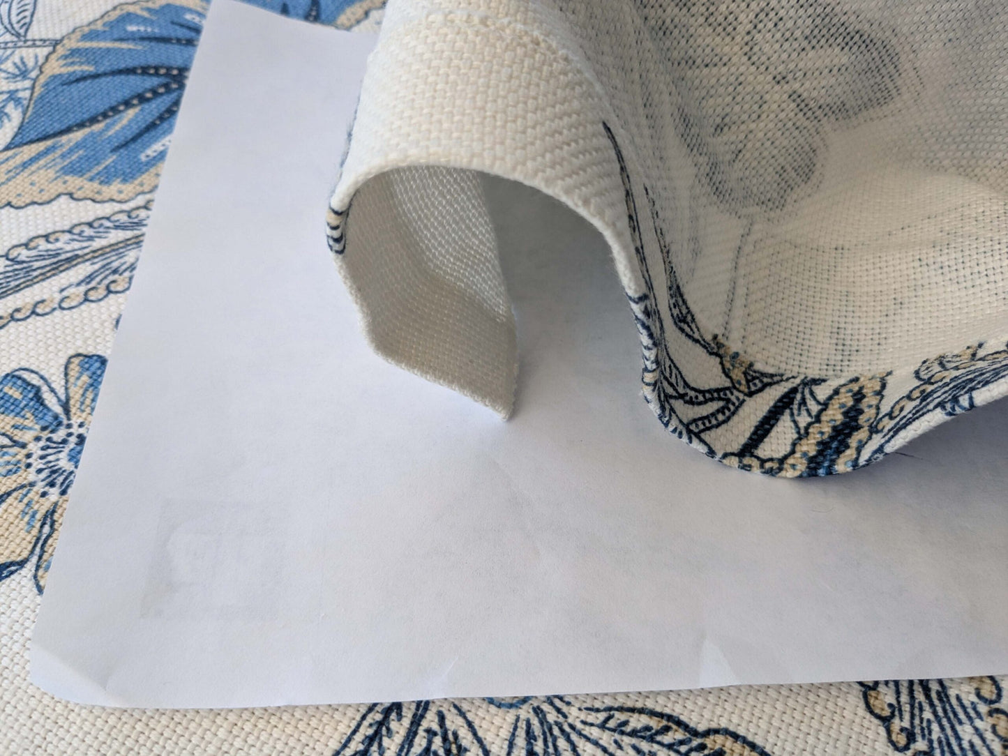 28 EV38 Thibaut Sweet Grass Blue Botanical foliage Tropical Blue White Cotton Linen 1.4y