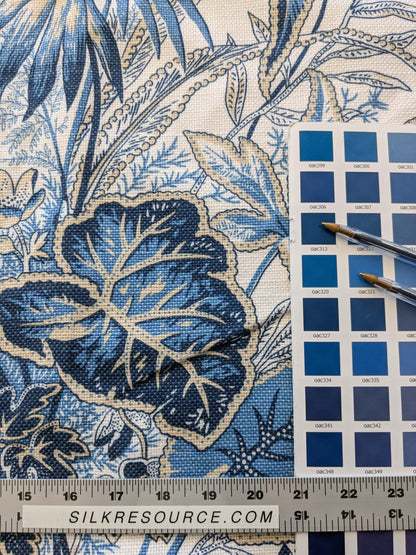 28 EV38 Thibaut Sweet Grass Blue Botanical foliage Tropical Blue White Cotton Linen 1.4y