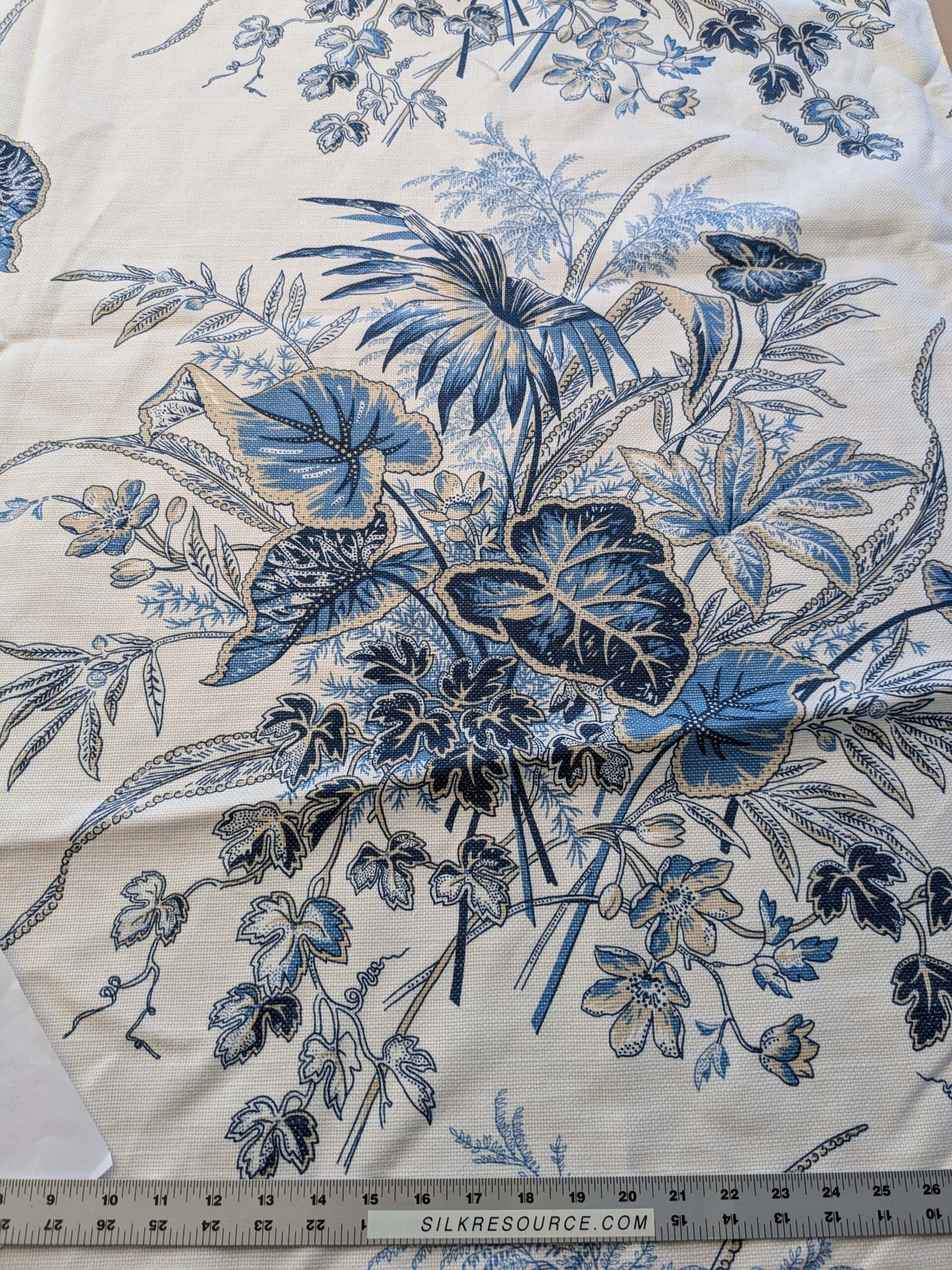 28 EV38 Thibaut Sweet Grass Blue Botanical foliage Tropical Blue White Cotton Linen 1.4y
