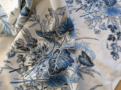 28 EV38 Thibaut Sweet Grass Blue Botanical foliage Tropical Blue White Cotton Linen 1.4y