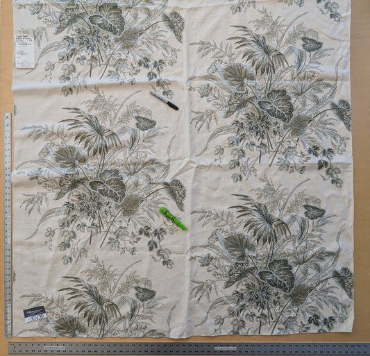 29 EV38 Thibaut Sweet Grass Sage on Cream Botanical foliage Tropical Gray Beige Cotton Linen 1.4y  Stain!