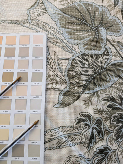 29 EV38 Thibaut Sweet Grass Sage on Cream Botanical foliage Tropical Gray Beige Cotton Linen 1.4y  Stain!