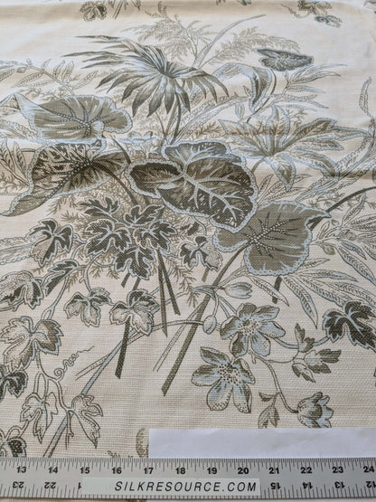 29 EV38 Thibaut Sweet Grass Sage on Cream Botanical foliage Tropical Gray Beige Cotton Linen 1.4y  Stain!