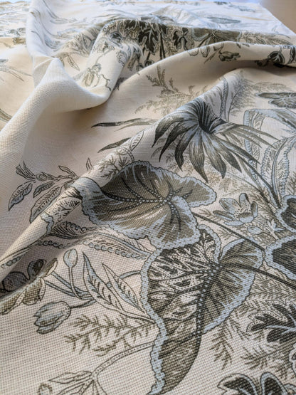 29 EV38 Thibaut Sweet Grass Sage on Cream Botanical foliage Tropical Gray Beige Cotton Linen 1.4y  Stain!