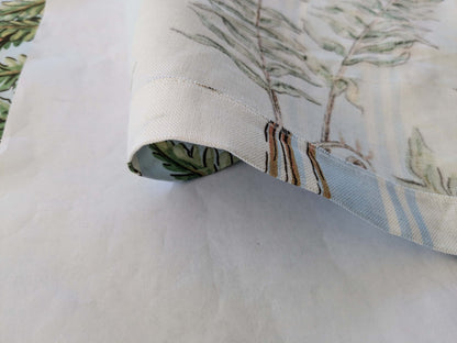 30 EV38 Thibaut Sylvan Green and Aqua Green Blue White Stripe Tropical Linen Cotton 1.3y