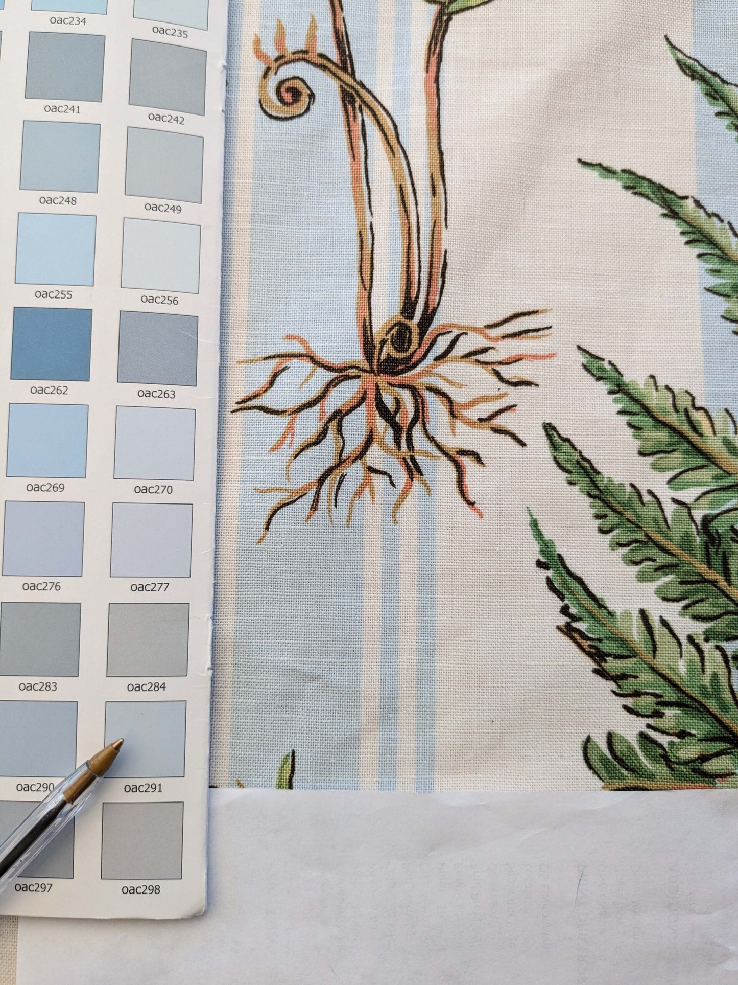 30 EV38 Thibaut Sylvan Green and Aqua Green Blue White Stripe Tropical Linen Cotton 1.3y