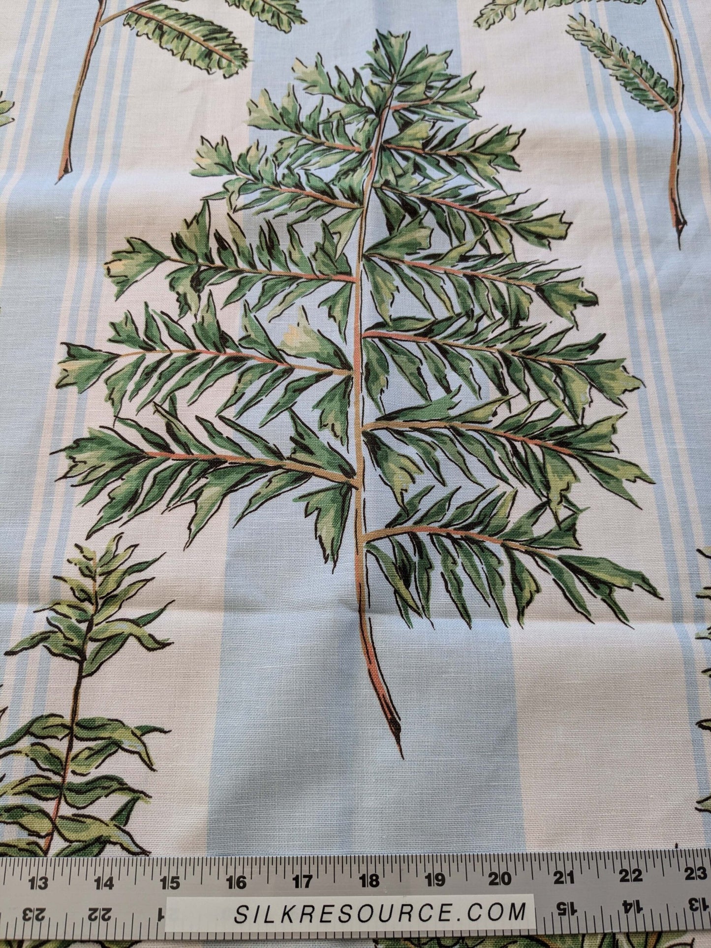 30 EV38 Thibaut Sylvan Green and Aqua Green Blue White Stripe Tropical Linen Cotton 1.3y