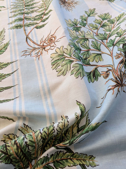 30 EV38 Thibaut Sylvan Green and Aqua Green Blue White Stripe Tropical Linen Cotton 1.3y