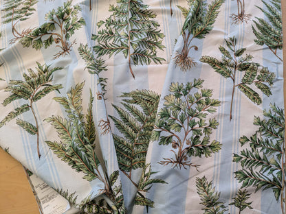 30 EV38 Thibaut Sylvan Green and Aqua Green Blue White Stripe Tropical Linen Cotton 1.3y