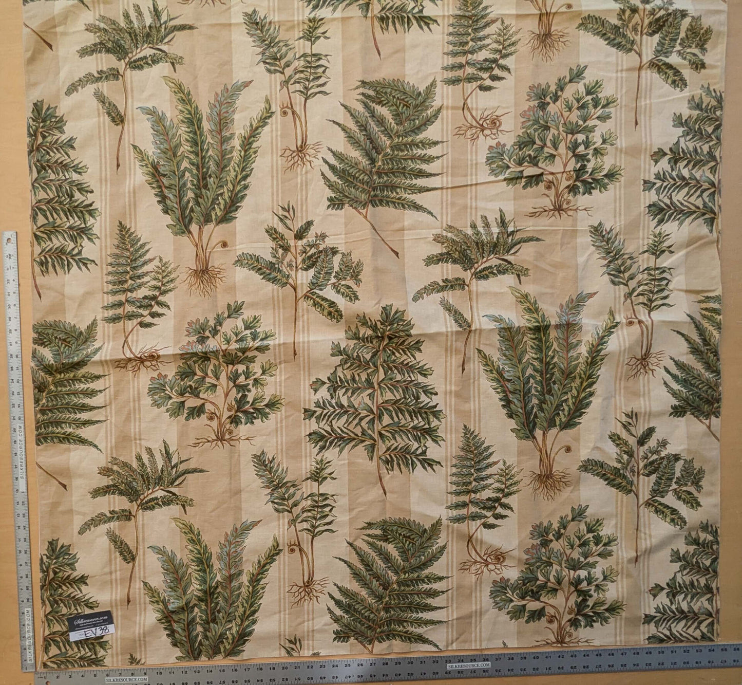 31 EV38 Thibaut Sylvan Brown Beige Green Stripe Tropical Linen Cotton 1.4y