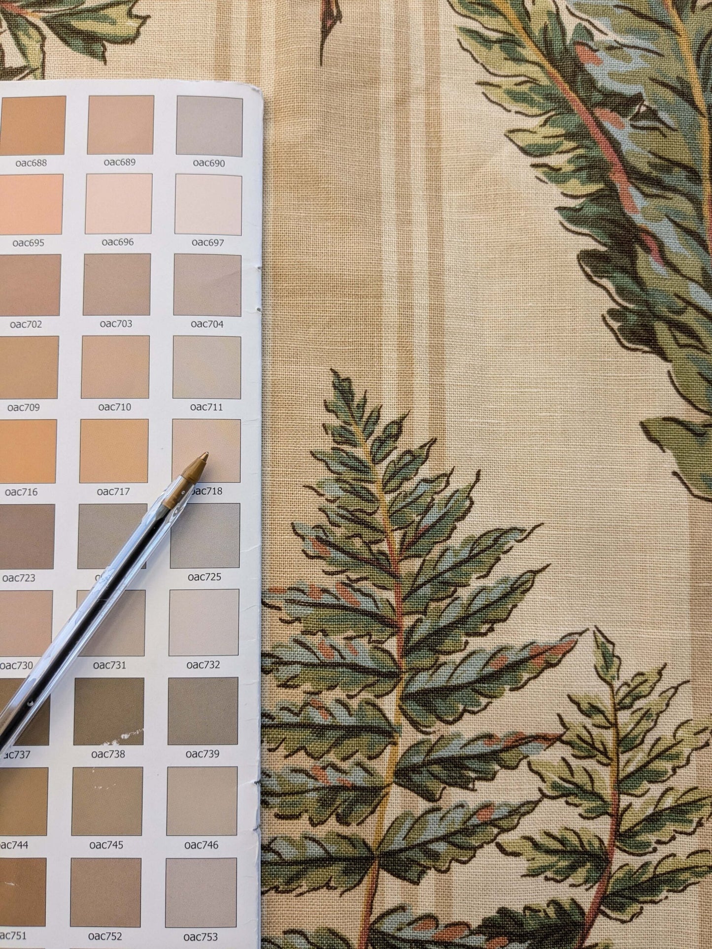 31 EV38 Thibaut Sylvan Brown Beige Green Stripe Tropical Linen Cotton 1.4y