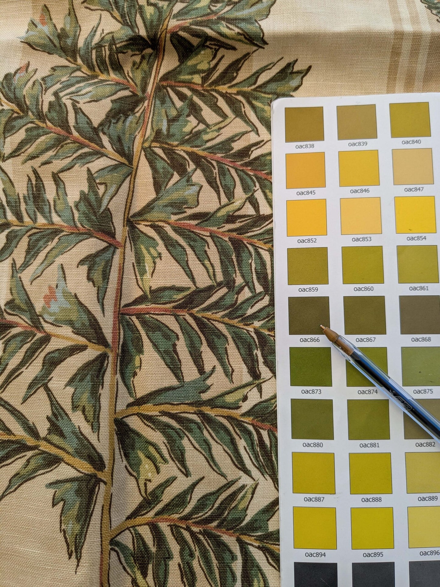 31 EV38 Thibaut Sylvan Brown Beige Green Stripe Tropical Linen Cotton 1.4y