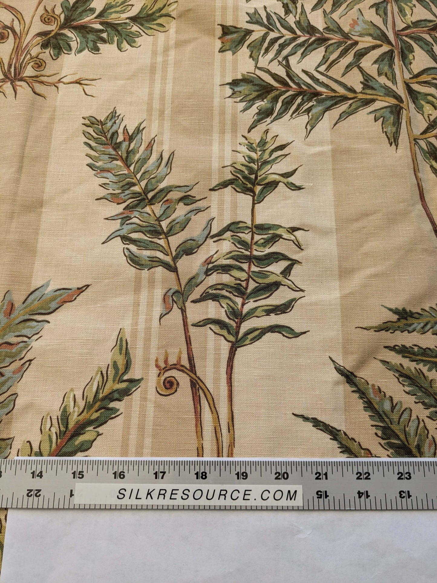 31 EV38 Thibaut Sylvan Brown Beige Green Stripe Tropical Linen Cotton 1.4y