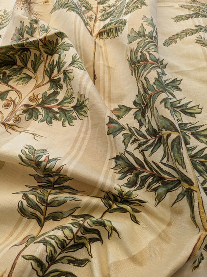 31 EV38 Thibaut Sylvan Brown Beige Green Stripe Tropical Linen Cotton 1.4y