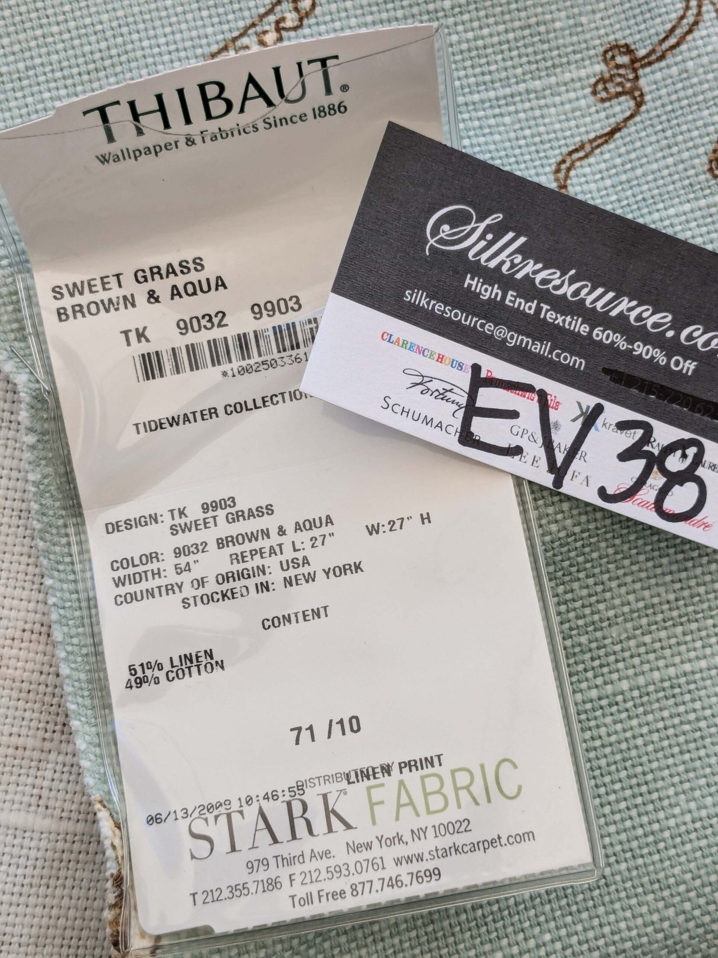 32 EV38 Thibaut Sweet Grass Brown and Aqua Botanical foliage Tropical Gray Beige Cotton Linen 2.2y