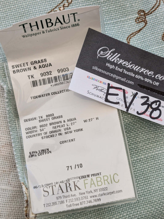 32 EV38 Thibaut Sweet Grass Brown and Aqua Botanical foliage Tropical Gray Beige Cotton Linen 2.2y