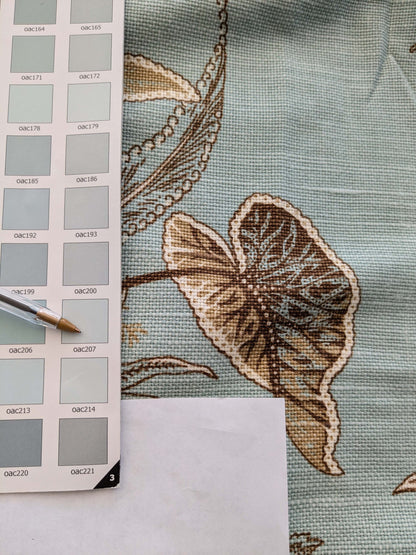 32 EV38 Thibaut Sweet Grass Brown and Aqua Botanical foliage Tropical Gray Beige Cotton Linen 2.2y