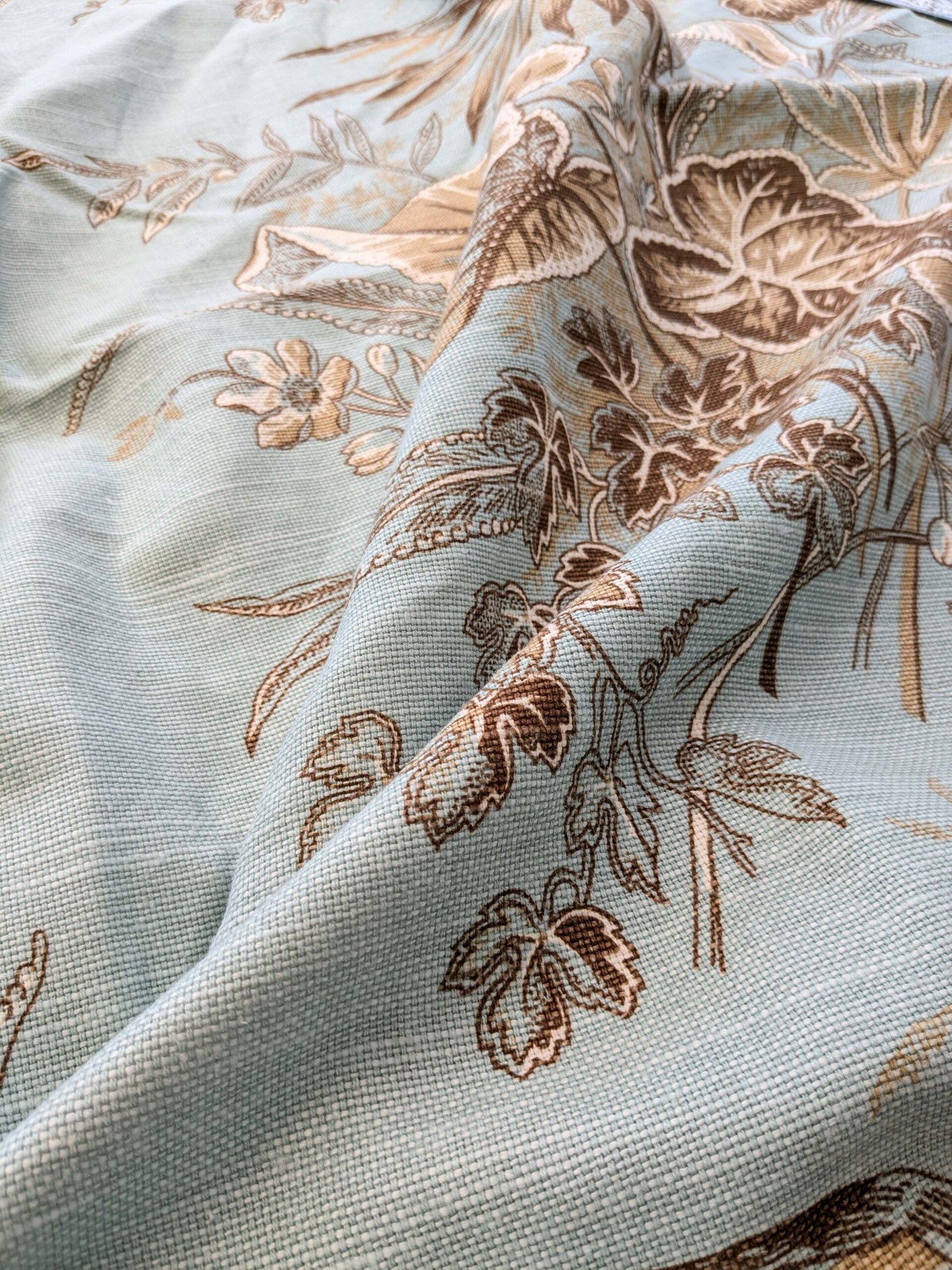 32 EV38 Thibaut Sweet Grass Brown and Aqua Botanical foliage Tropical Gray Beige Cotton Linen 2.2y