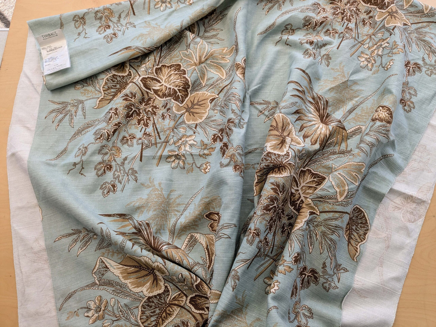 32 EV38 Thibaut Sweet Grass Brown and Aqua Botanical foliage Tropical Gray Beige Cotton Linen 2.2y