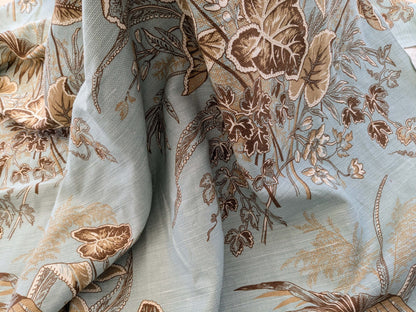 32 EV38 Thibaut Sweet Grass Brown and Aqua Botanical foliage Tropical Gray Beige Cotton Linen 2.2y