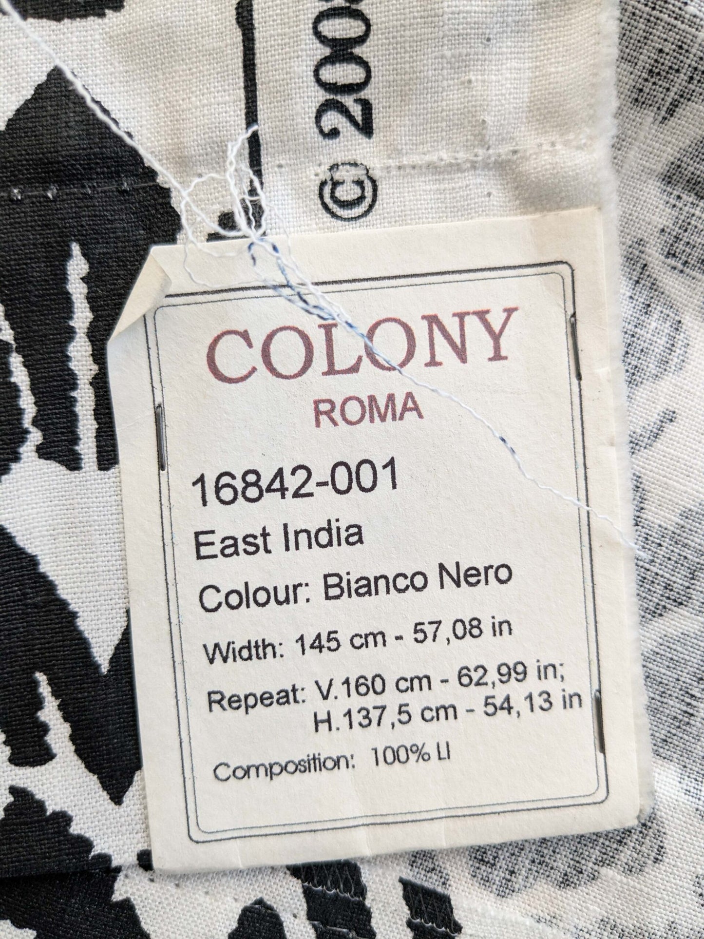 33 EV38 Scalamandre East India Bianco Nero Black White Printed Linen Damask 2.2y MSRP USD 440/Y