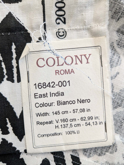 33 EV38 Scalamandre East India Bianco Nero Black White Printed Linen Damask 2.2y MSRP USD 440/Y
