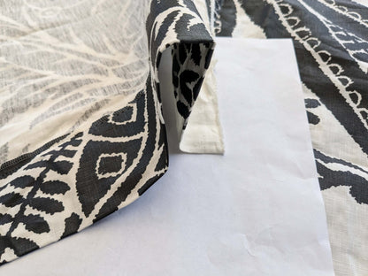 33 EV38 Scalamandre East India Bianco Nero Black White Printed Linen Damask 2.2y MSRP USD 440/Y