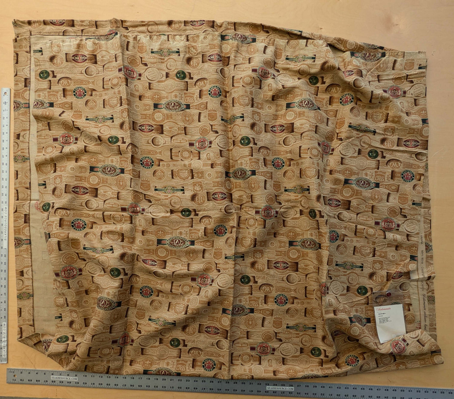 35 EV38 Scalamandre Havana Tobacco Leaf Linen Cotton Brown Hand Printed Union Cloth Graphic MSRP USD 410/y 2.4y