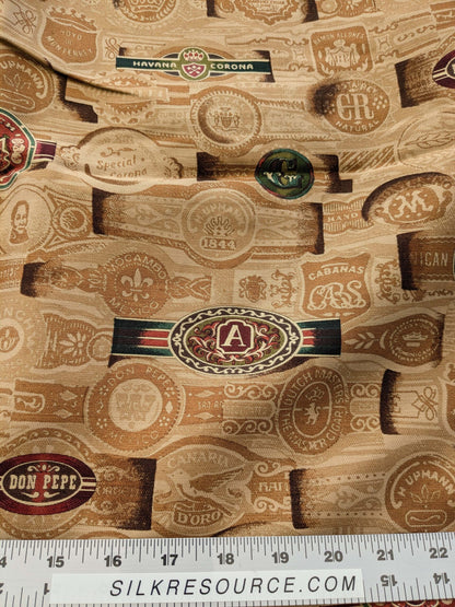 35 EV38 Scalamandre Havana Tobacco Leaf Linen Cotton Brown Hand Printed Union Cloth Graphic MSRP USD 410/y 2.4y