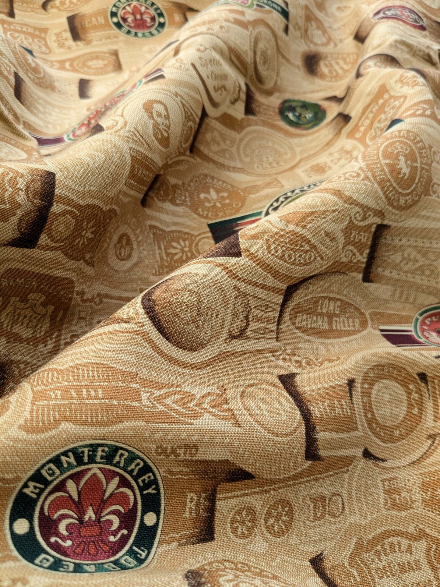 35 EV38 Scalamandre Havana Tobacco Leaf Linen Cotton Brown Hand Printed Union Cloth Graphic MSRP USD 410/y 2.4y