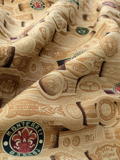 35 EV38 Scalamandre Havana Tobacco Leaf Linen Cotton Brown Hand Printed Union Cloth Graphic MSRP USD 410/y 2.4y