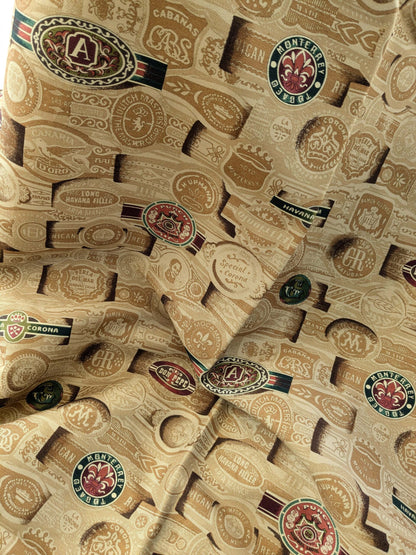 35 EV38 Scalamandre Havana Tobacco Leaf Linen Cotton Brown Hand Printed Union Cloth Graphic MSRP USD 410/y 2.4y