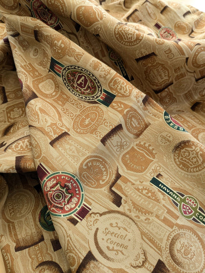 35 EV38 Scalamandre Havana Tobacco Leaf Linen Cotton Brown Hand Printed Union Cloth Graphic MSRP USD 410/y 2.4y