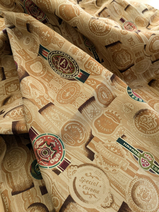 35 EV38 Scalamandre Havana Tobacco Leaf Linen Cotton Brown Hand Printed Union Cloth Graphic MSRP USD 410/y 2.4y