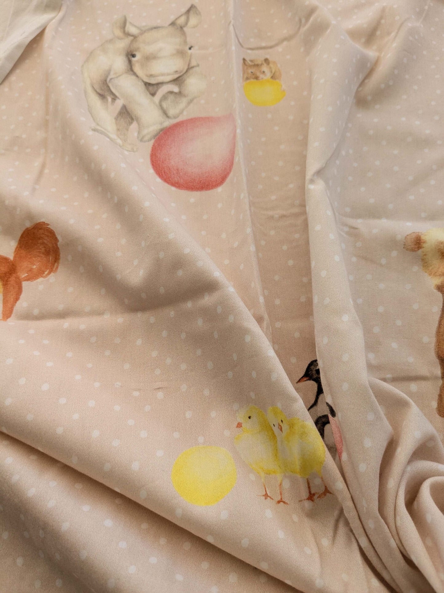 36 EV38 1.3y Christian Fischbacher Mignon Pink Multi Animals Birds Panda Fox Elephant Cotton MSRP USD 300+/y