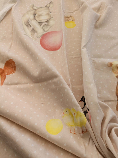 36 EV38 1.3y Christian Fischbacher Mignon Pink Multi Animals Birds Panda Fox Elephant Cotton MSRP USD 300+/y