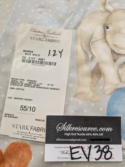 37 EV38  1.2y Scalamandre Christian Fischbacher Mignon Blue Multi Animals Birds Panda Cotton MSRP USD 300+/y