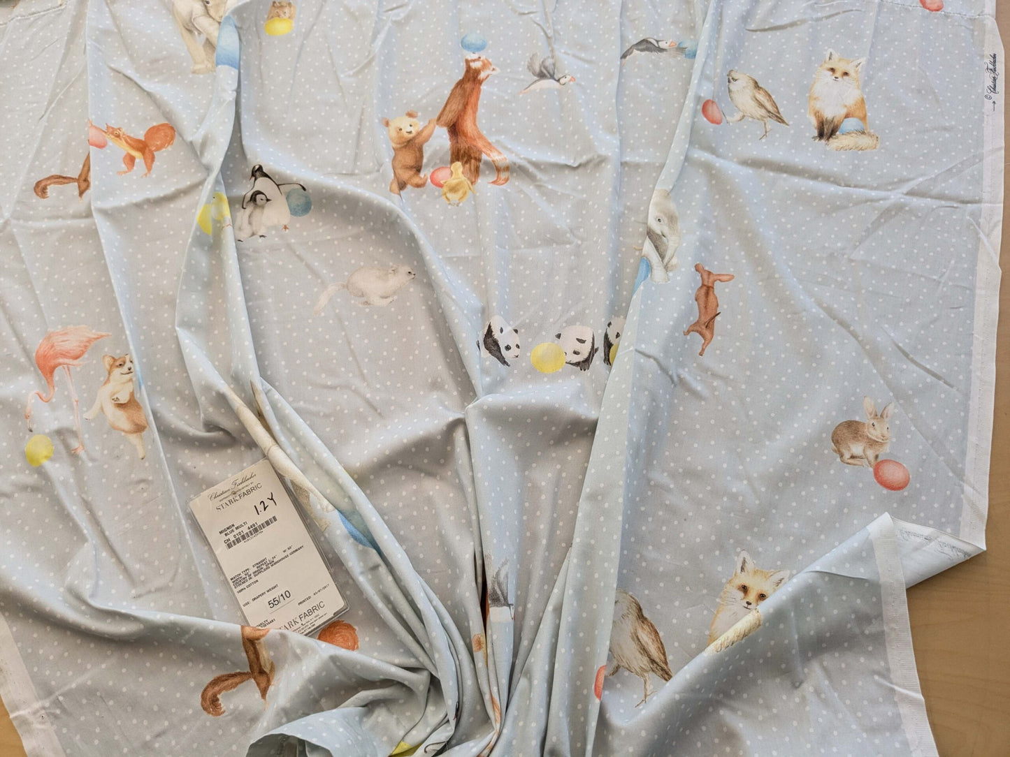 37 EV38  1.2y Scalamandre Christian Fischbacher Mignon Blue Multi Animals Birds Panda Cotton MSRP USD 300+/y