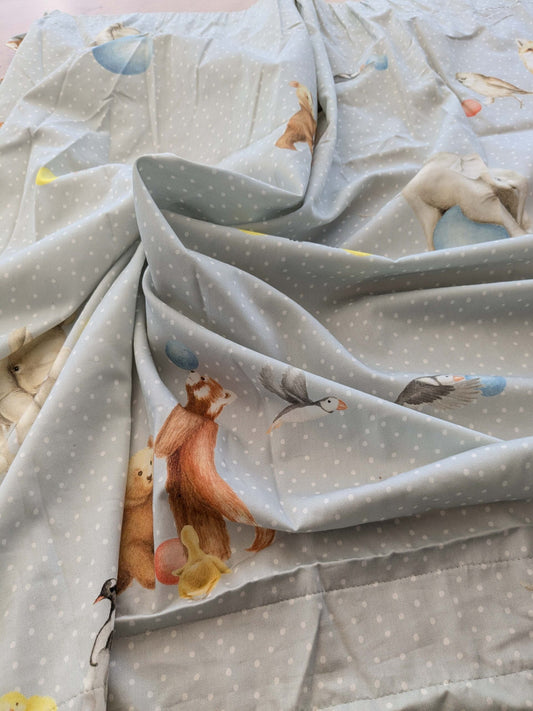 37 EV38  1.2y Scalamandre Christian Fischbacher Mignon Blue Multi Animals Birds Panda Cotton MSRP USD 300+/y