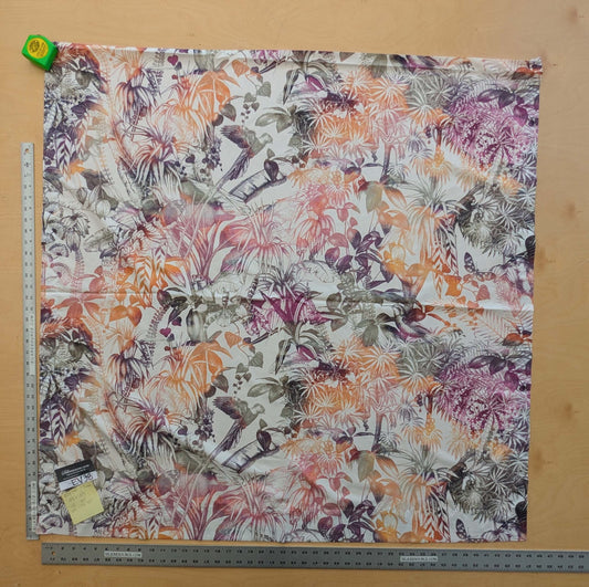 38 EV38 1.2y Fischbacher Benu Splash Citrus Berry Orange Pink Blue White Jungle Bird Floral Print Polyester MSRP USD 300+/y