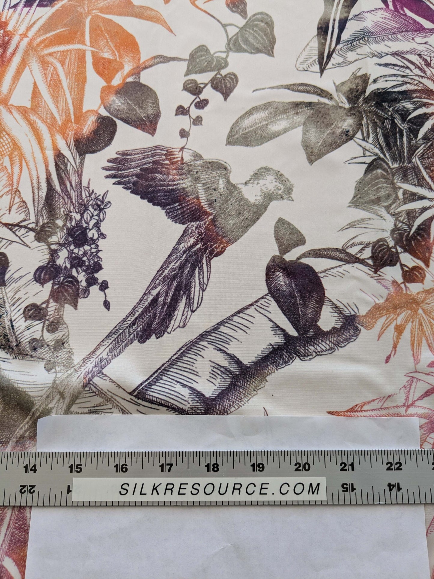 38 EV38 1.2y Fischbacher Benu Splash Citrus Berry Orange Pink Blue White Jungle Bird Floral Print Polyester MSRP USD 300+/y