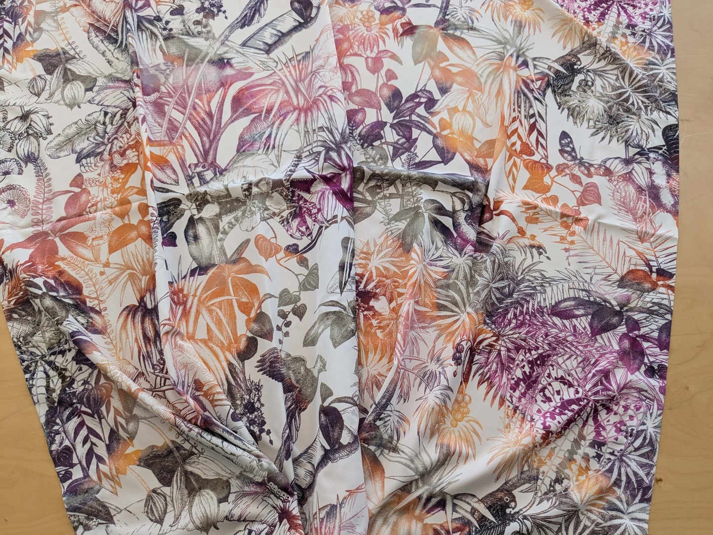 38 EV38 1.2y Fischbacher Benu Splash Citrus Berry Orange Pink Blue White Jungle Bird Floral Print Polyester MSRP USD 300+/y