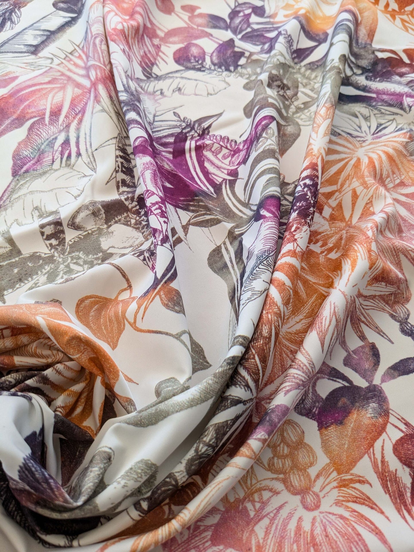 38 EV38 1.2y Fischbacher Benu Splash Citrus Berry Orange Pink Blue White Jungle Bird Floral Print Polyester MSRP USD 300+/y