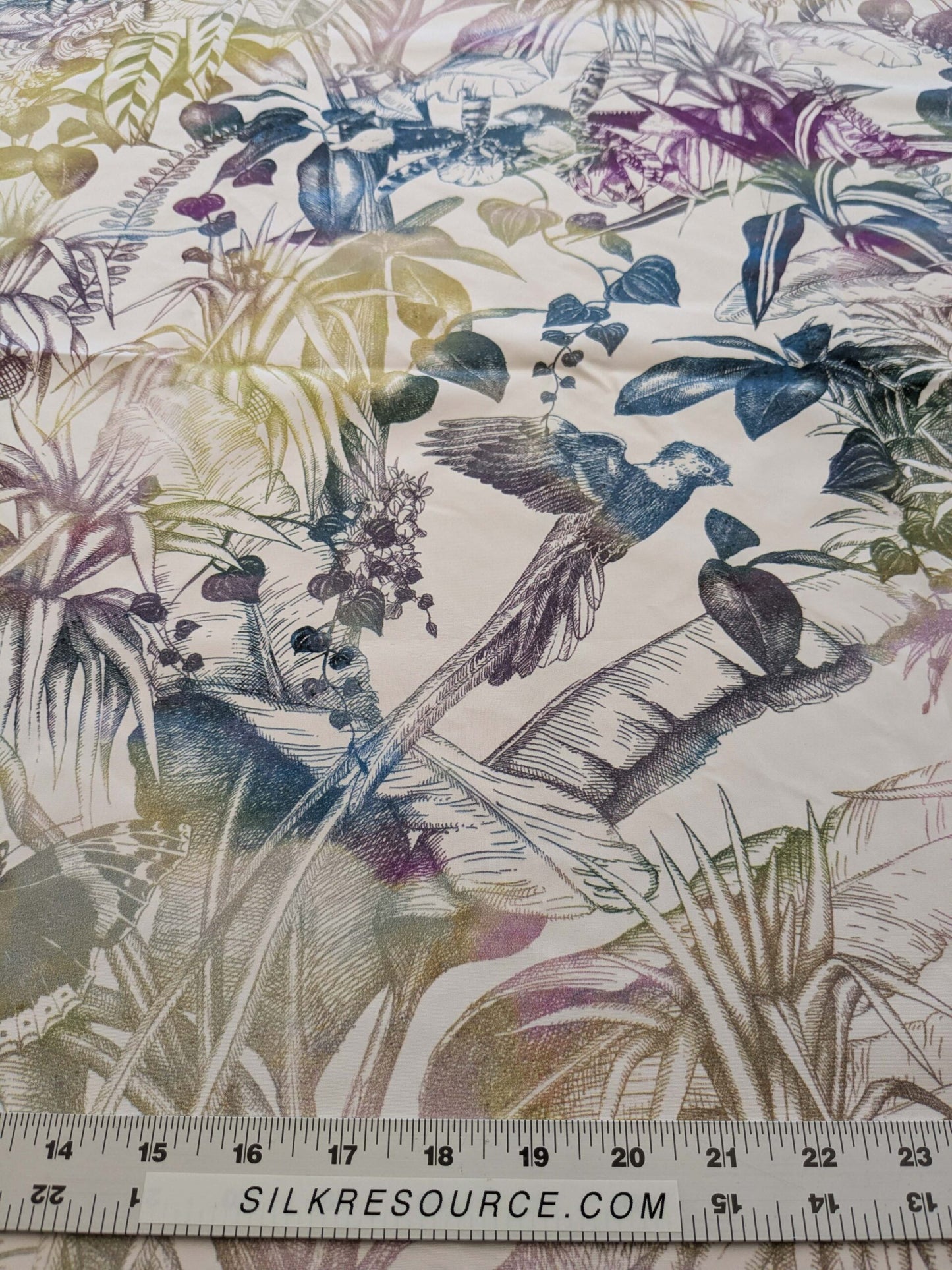 39 EV38 1.2y Christian Fischbacher Benu Splash Midnight Plum Jungle Bird Berry Purple Blue White Bird Floral Print Polyester MSRP USD 300+/y