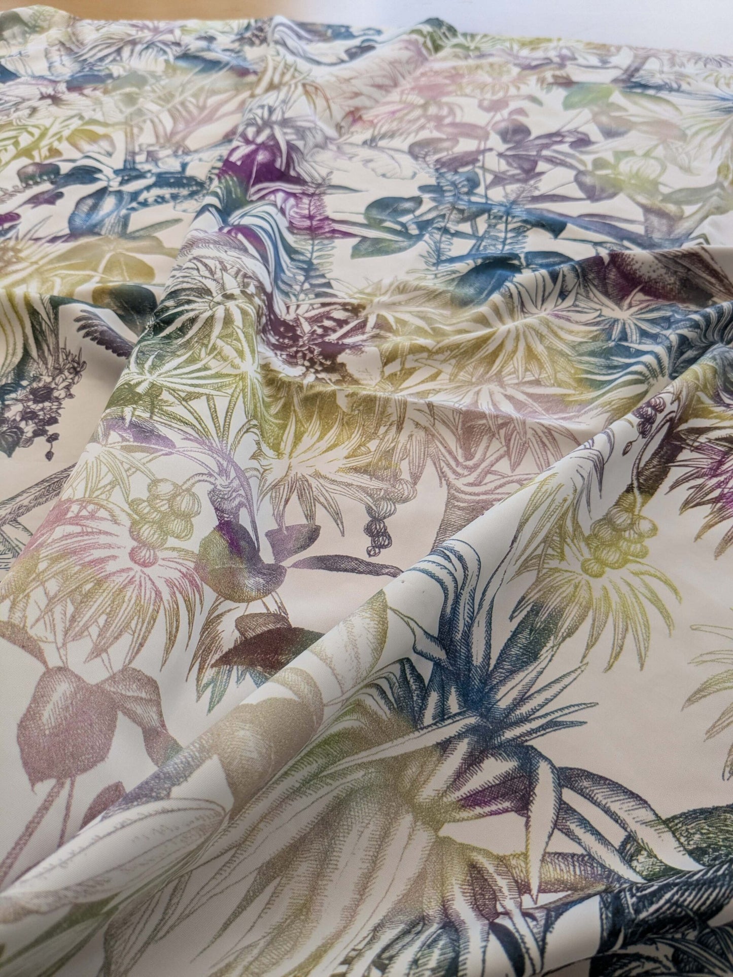 39 EV38 1.2y Christian Fischbacher Benu Splash Midnight Plum Jungle Bird Berry Purple Blue White Bird Floral Print Polyester MSRP USD 300+/y