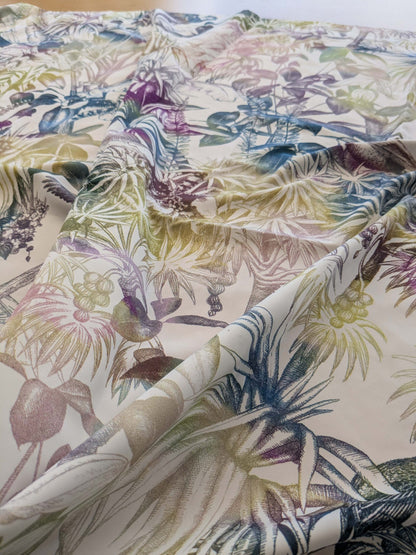 39 EV38 1.2y Christian Fischbacher Benu Splash Midnight Plum Jungle Bird Berry Purple Blue White Bird Floral Print Polyester MSRP USD 300+/y