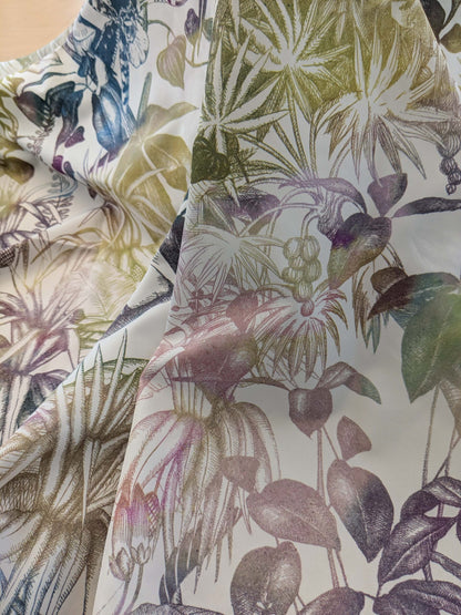 38 EV38 1.2y Fischbacher Benu Splash Citrus Berry Orange Pink Blue White Jungle Bird Floral Print Polyester MSRP USD 300+/y